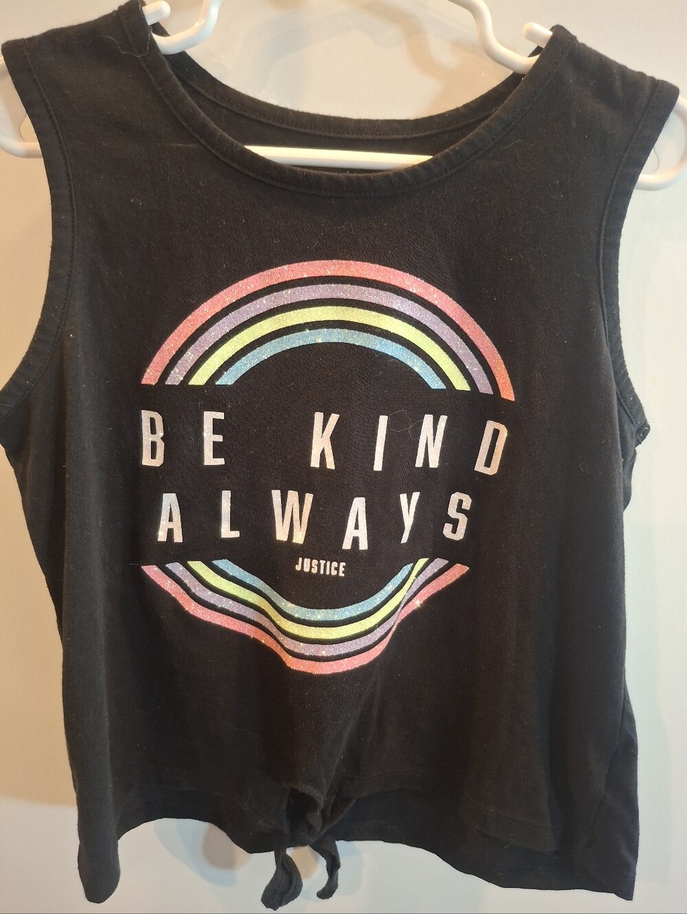Justice Black Tank Top with Pastel Rainbow 'Be Kind Always' Graphic